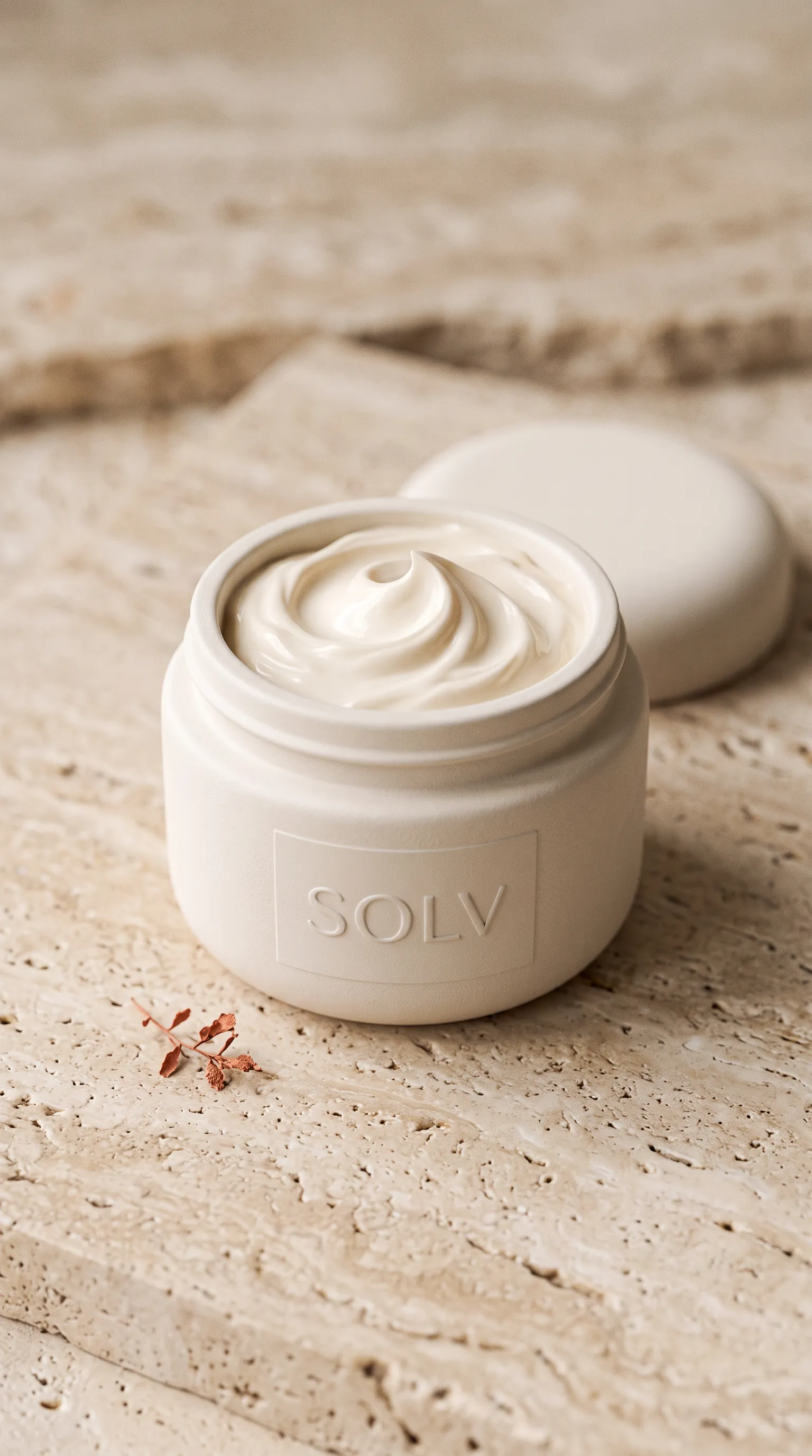 Solv cream with a soft swirl on stone